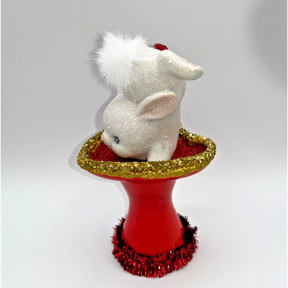 Vintage Tumbling Bunny Red Ceramic Pedestal Heart Dish Gold Valentines Day OOAK - Picture 10 of 16